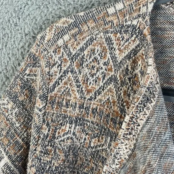 Lucky Brand Cardigan Jacket Women XL Open Drape Beige Blue Knit Textured Sweater