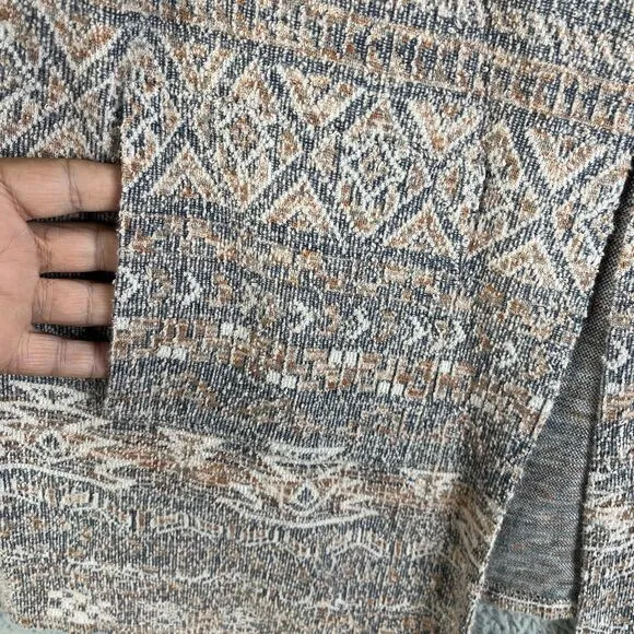 Lucky Brand Cardigan Jacket Women XL Open Drape Beige Blue Knit Textured Sweater