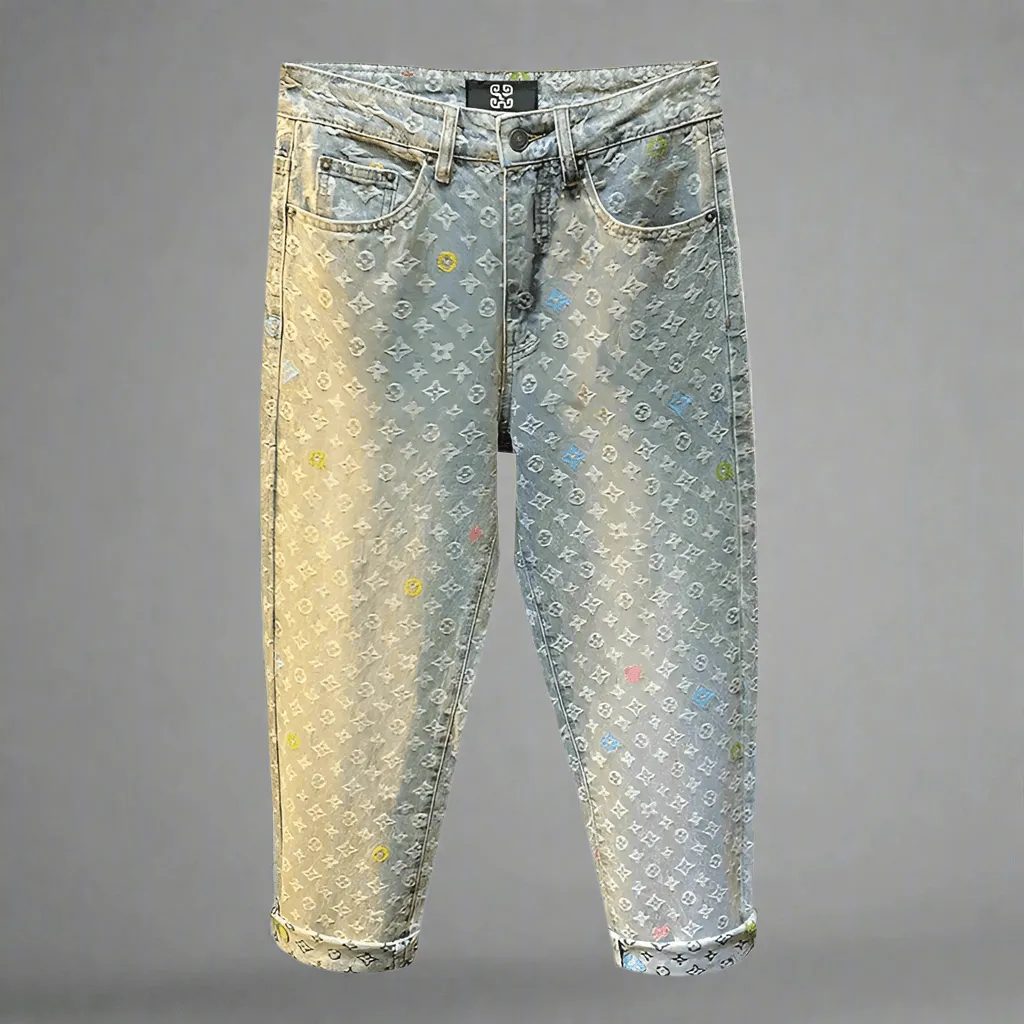 Luxury Designer Retro Jacquard Jeans