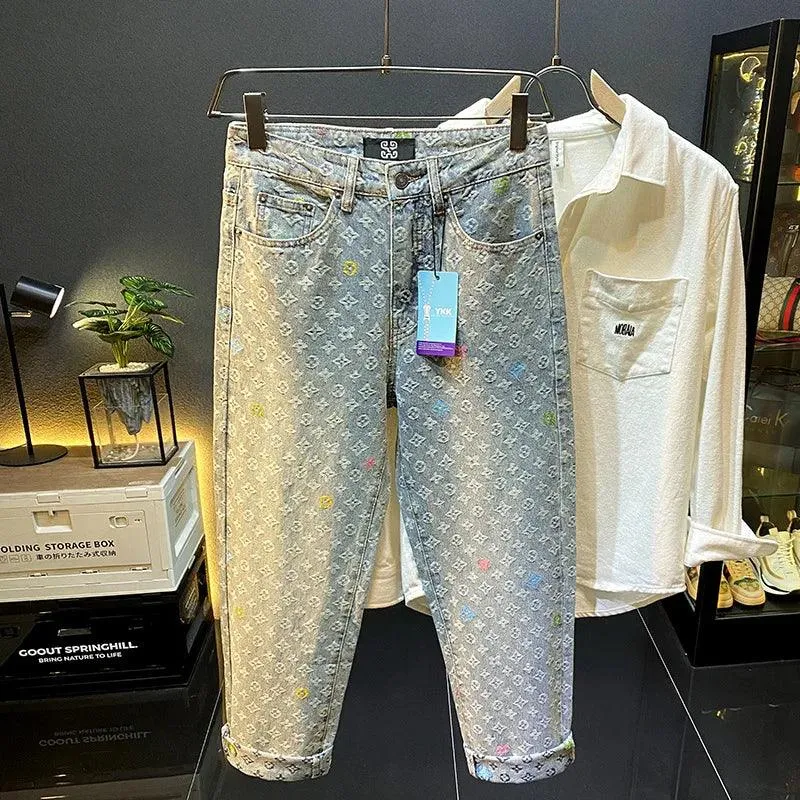 Luxury Designer Retro Jacquard Jeans
