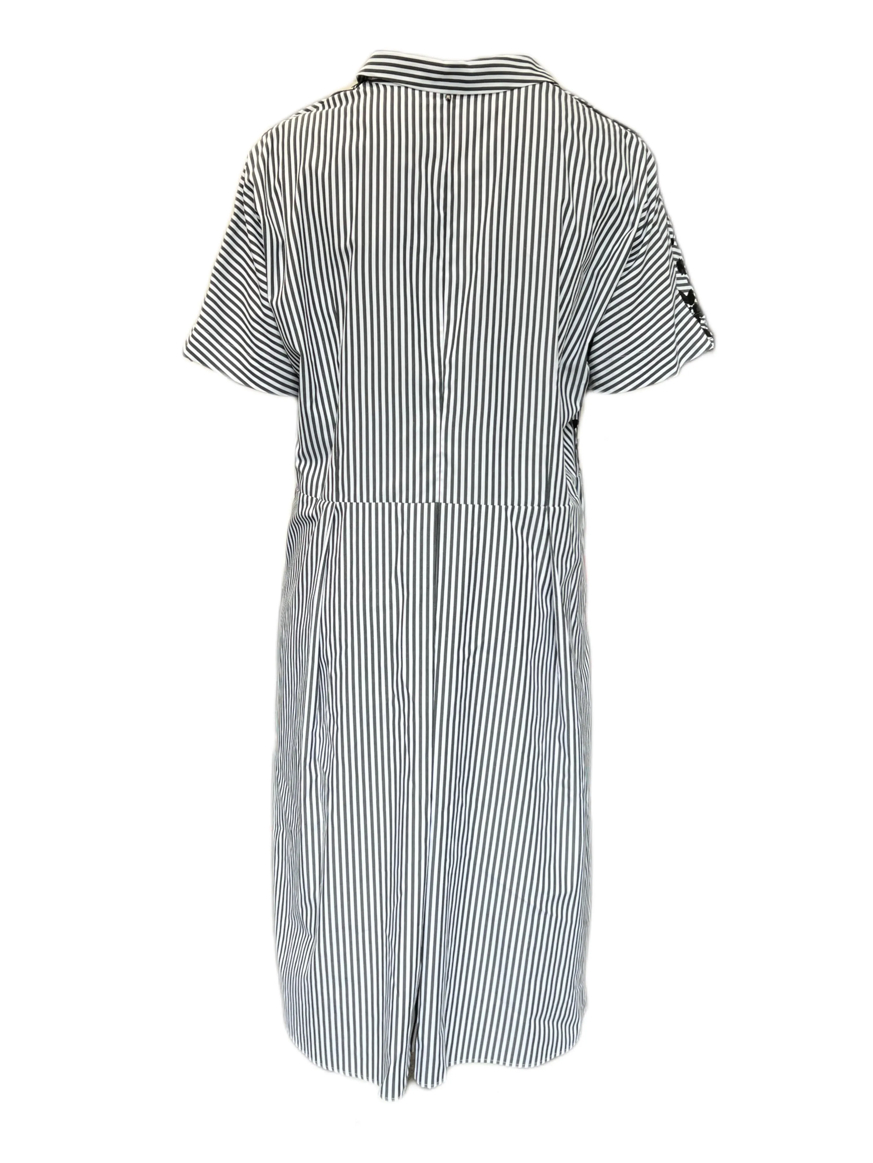 Marina Rinaldi Women's Nero Diacono Striped Embroidered Dress Size 20W/29 NWT