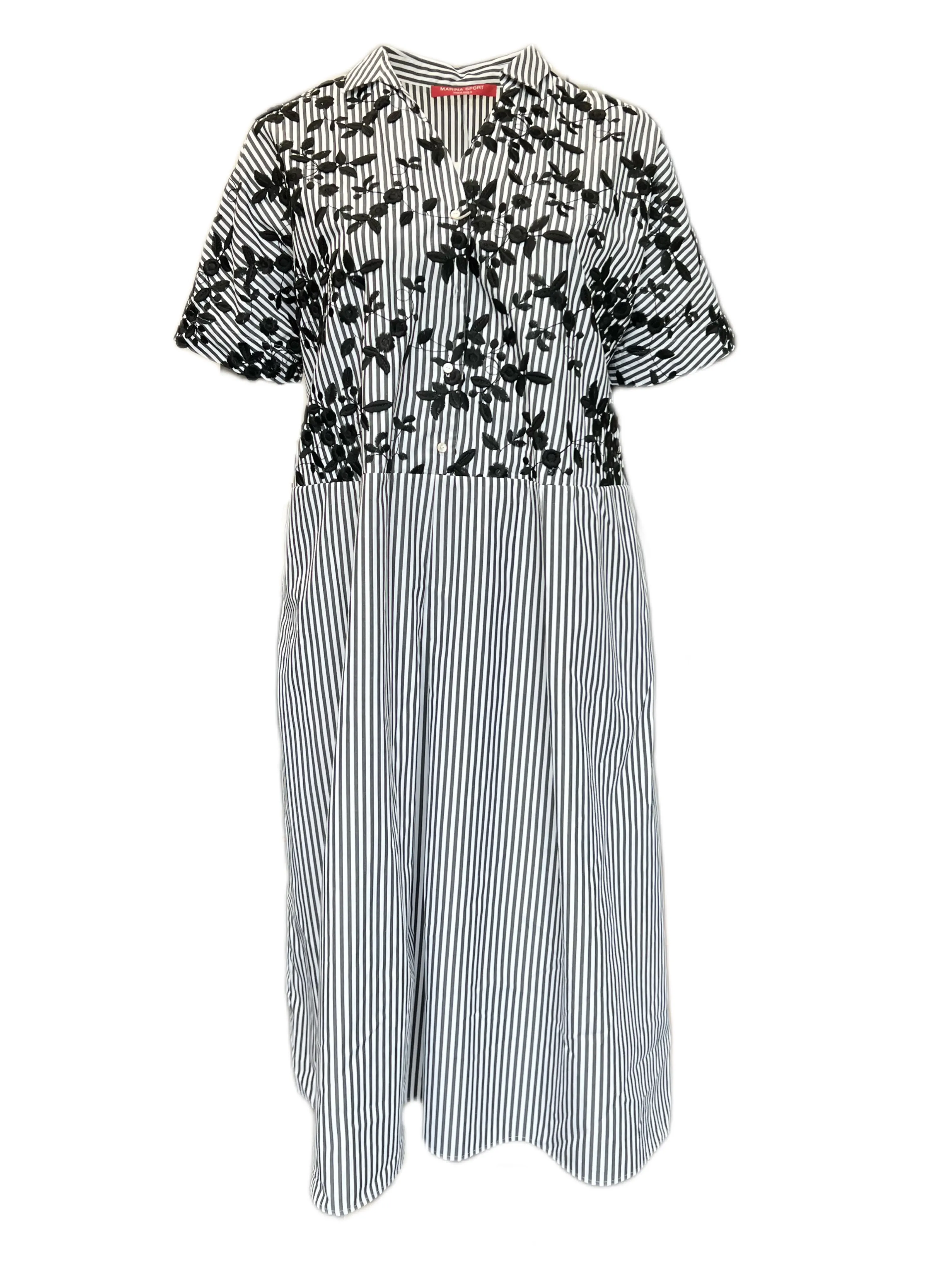 Marina Rinaldi Women's Nero Diacono Striped Embroidered Dress Size 20W/29 NWT
