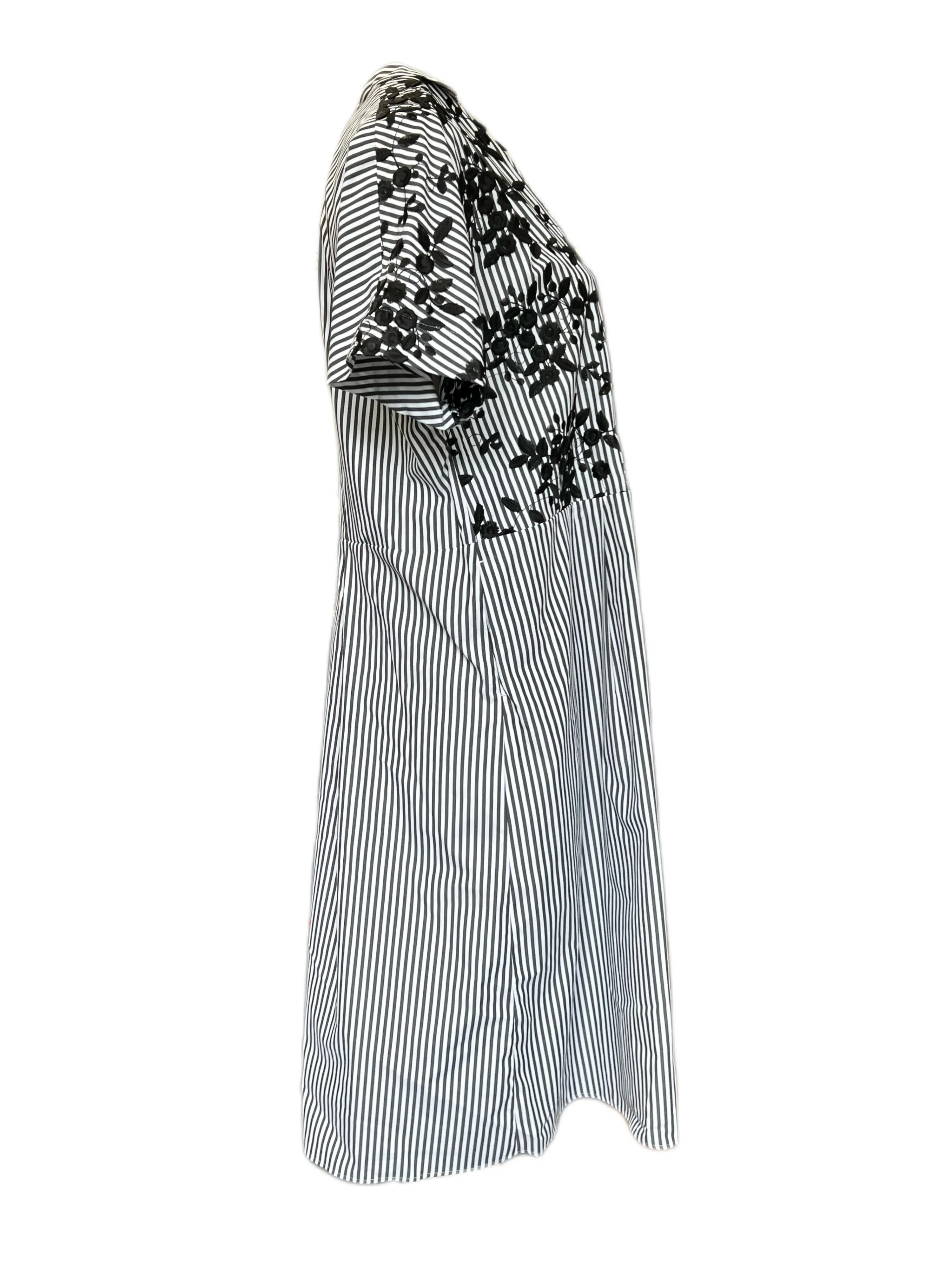 Marina Rinaldi Women's Nero Diacono Striped Embroidered Dress Size 20W/29 NWT