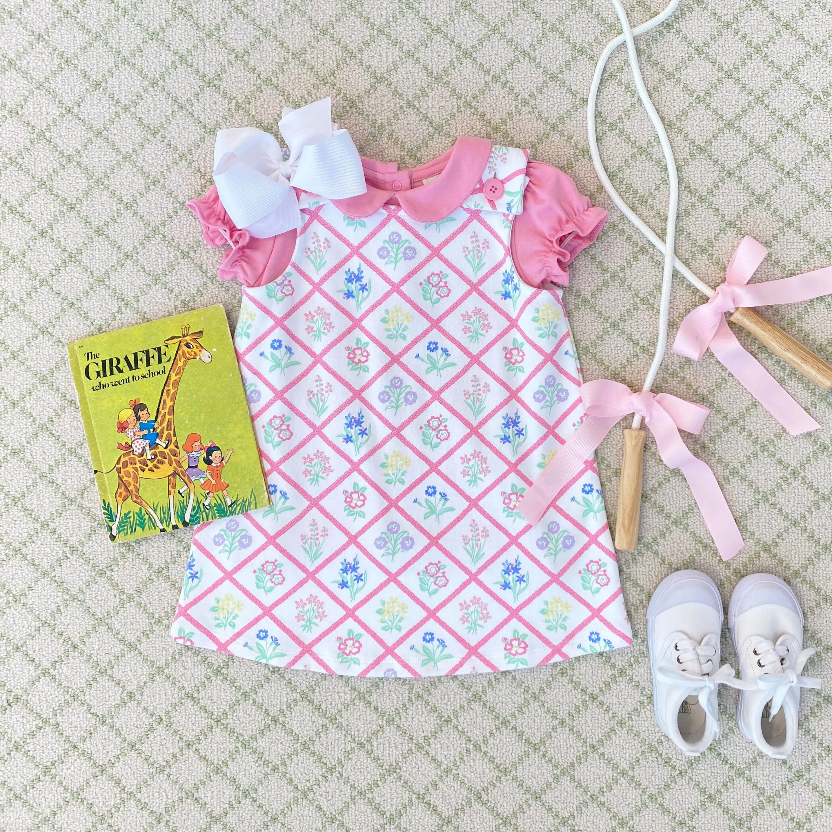 Maude's Peter Pan Collar Shirt & Onesie (Short Sleeve Pima) - Hamptons Hot Pink