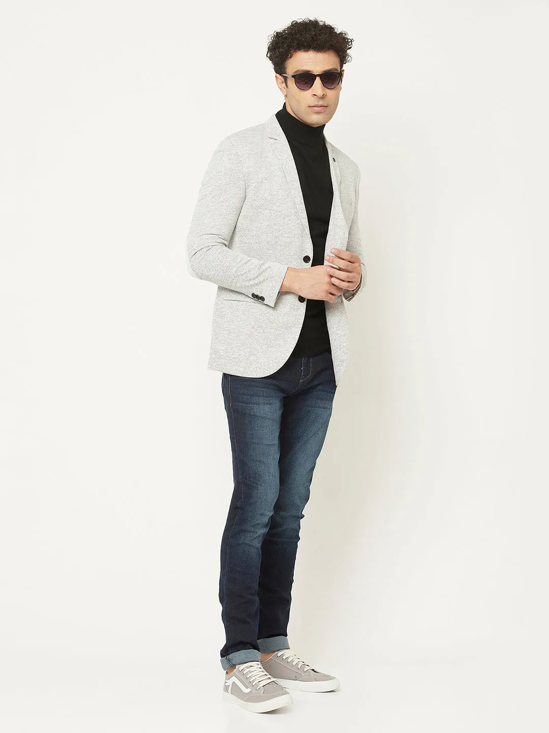 Melange Grey Blazer in Textured Print