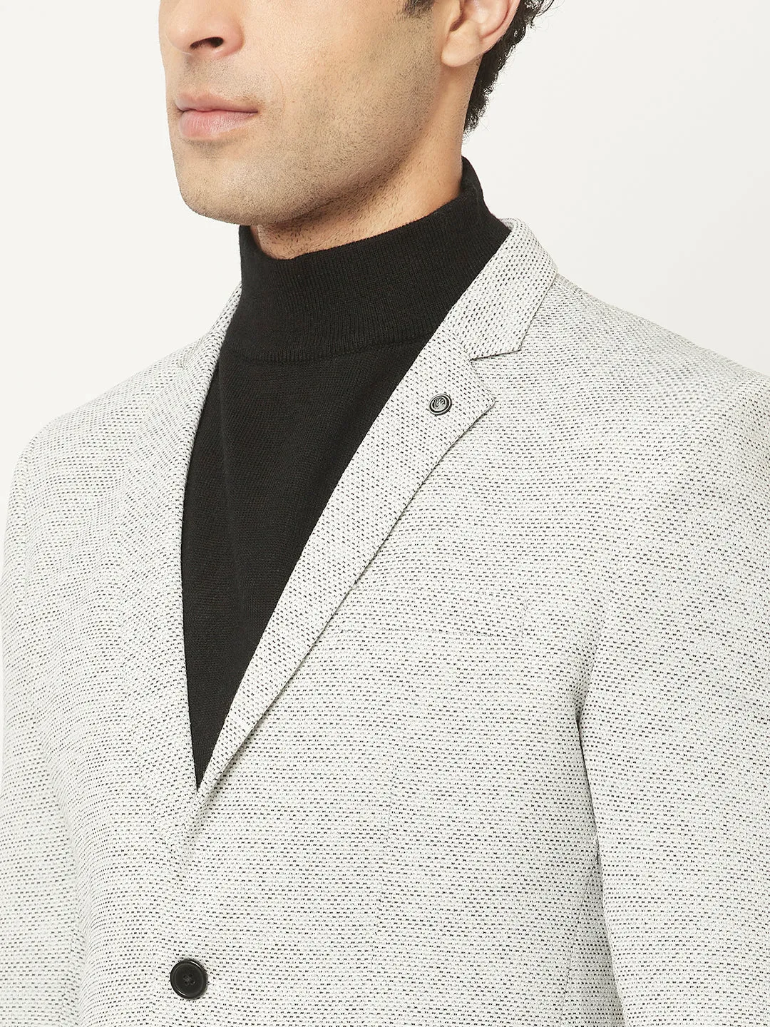 Melange Grey Blazer in Textured Print