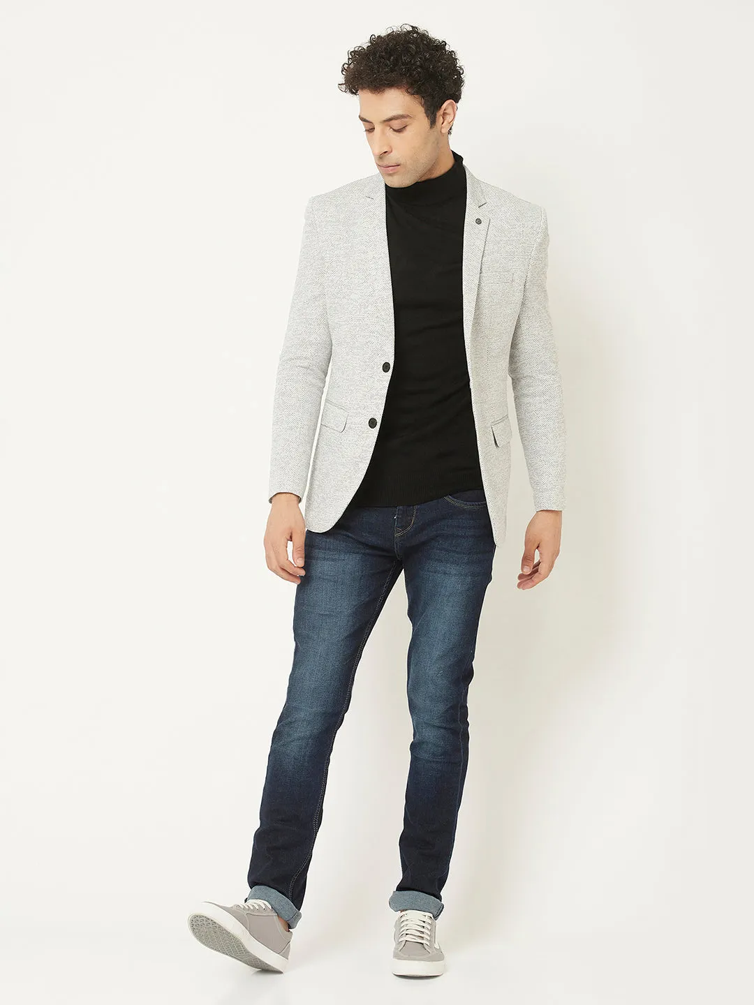 Melange Grey Blazer in Textured Print