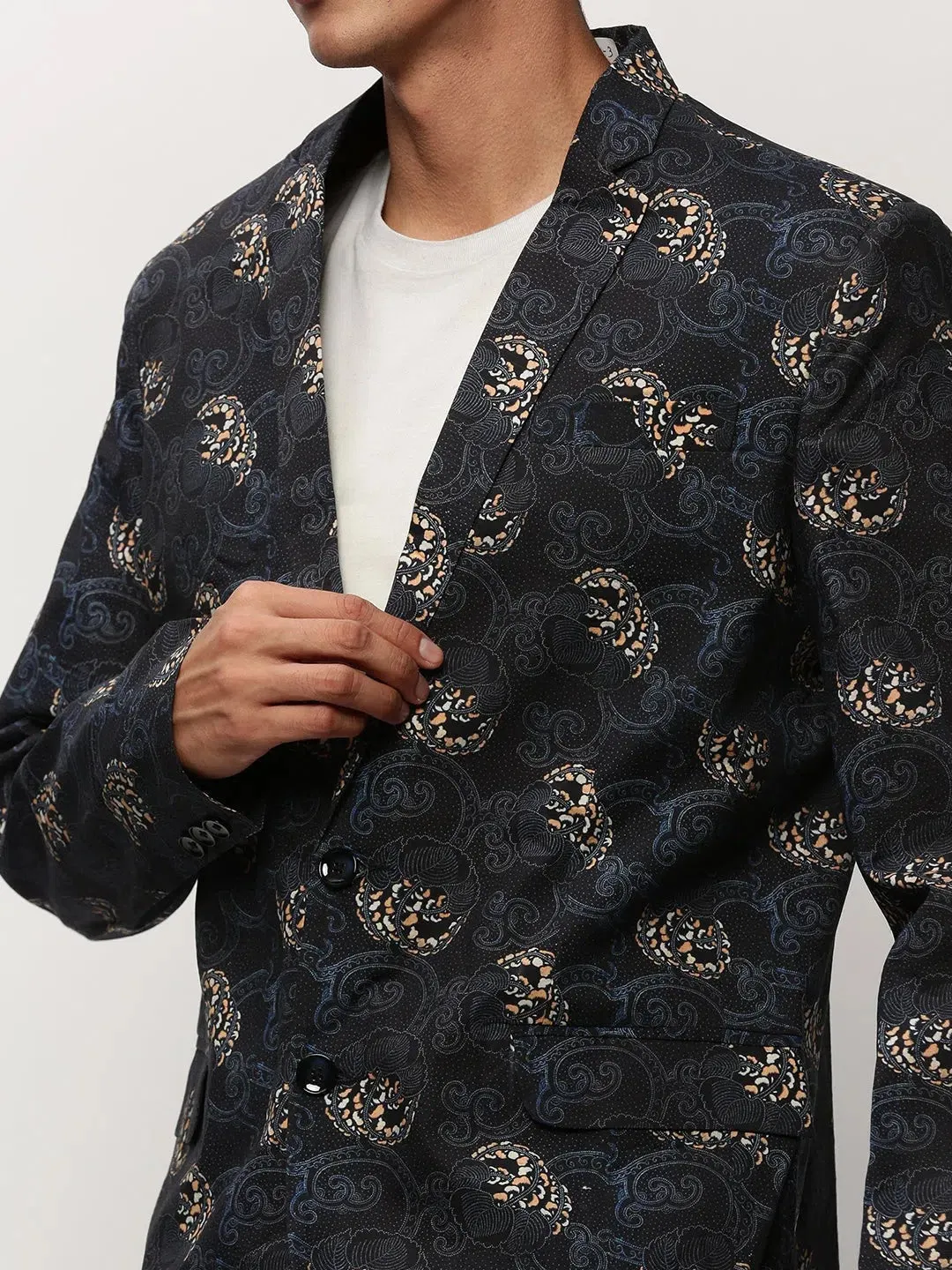 Men Black Printed Casual Blazers-SOBLZ-082-3-Black