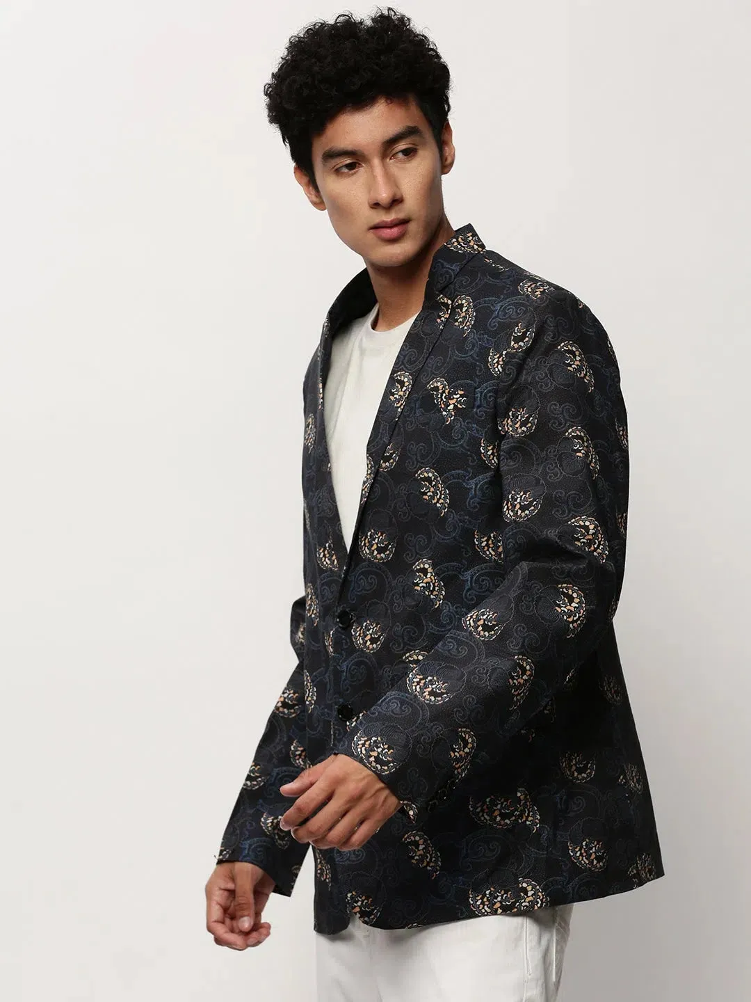Men Black Printed Casual Blazers-SOBLZ-082-3-Black