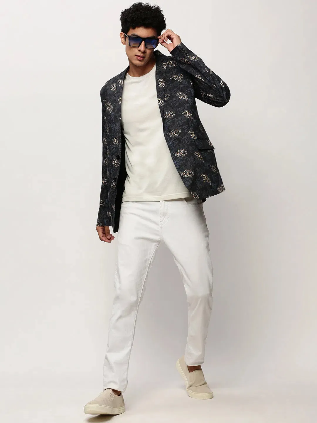 Men Black Printed Casual Blazers-SOBLZ-082-3-Black