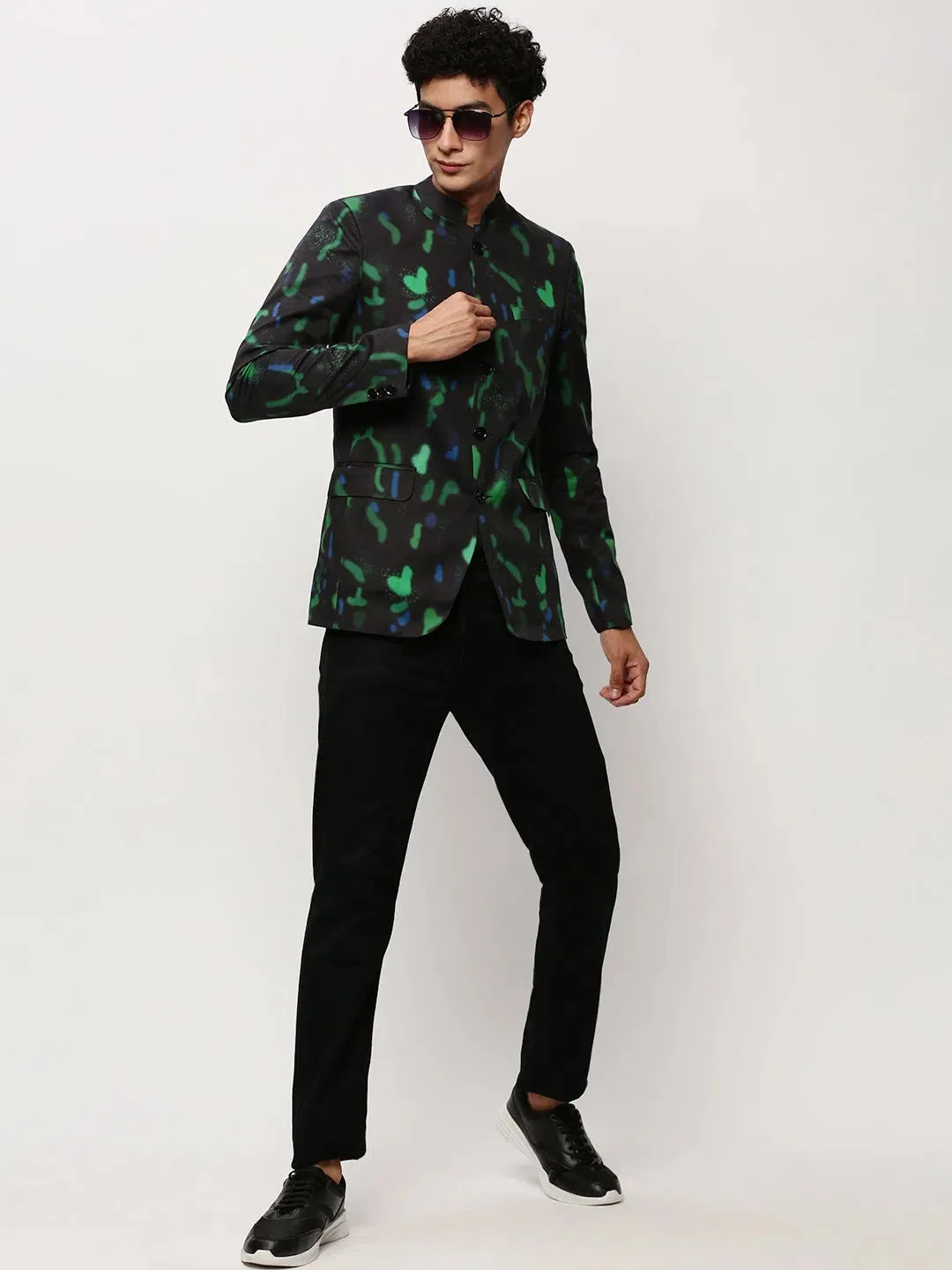 Men Black Printed Casual Blazers-SOBLZ-083-2-Black