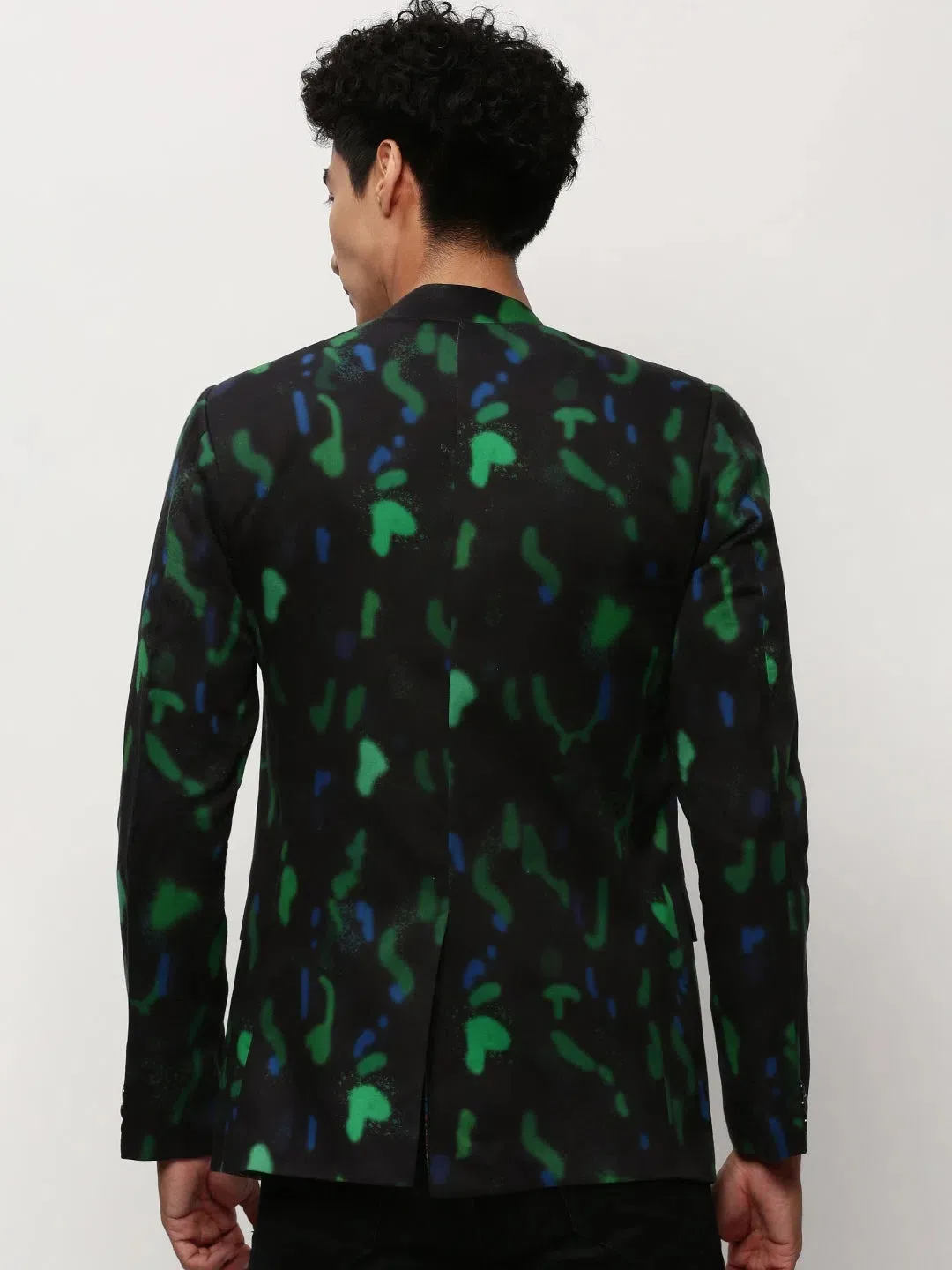 Men Black Printed Casual Blazers-SOBLZ-083-2-Black