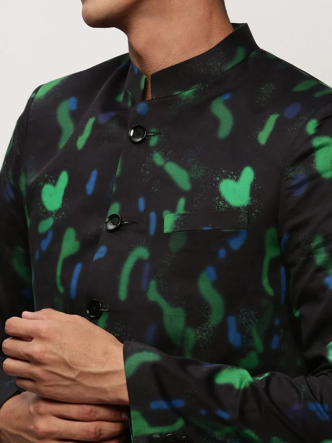 Men Black Printed Casual Blazers-SOBLZ-083-2-Black