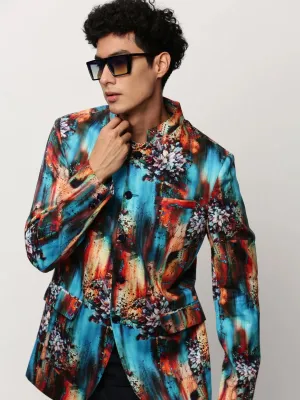 Men Blue Printed Casual Blazers-SOBLZ-083-9-Blue