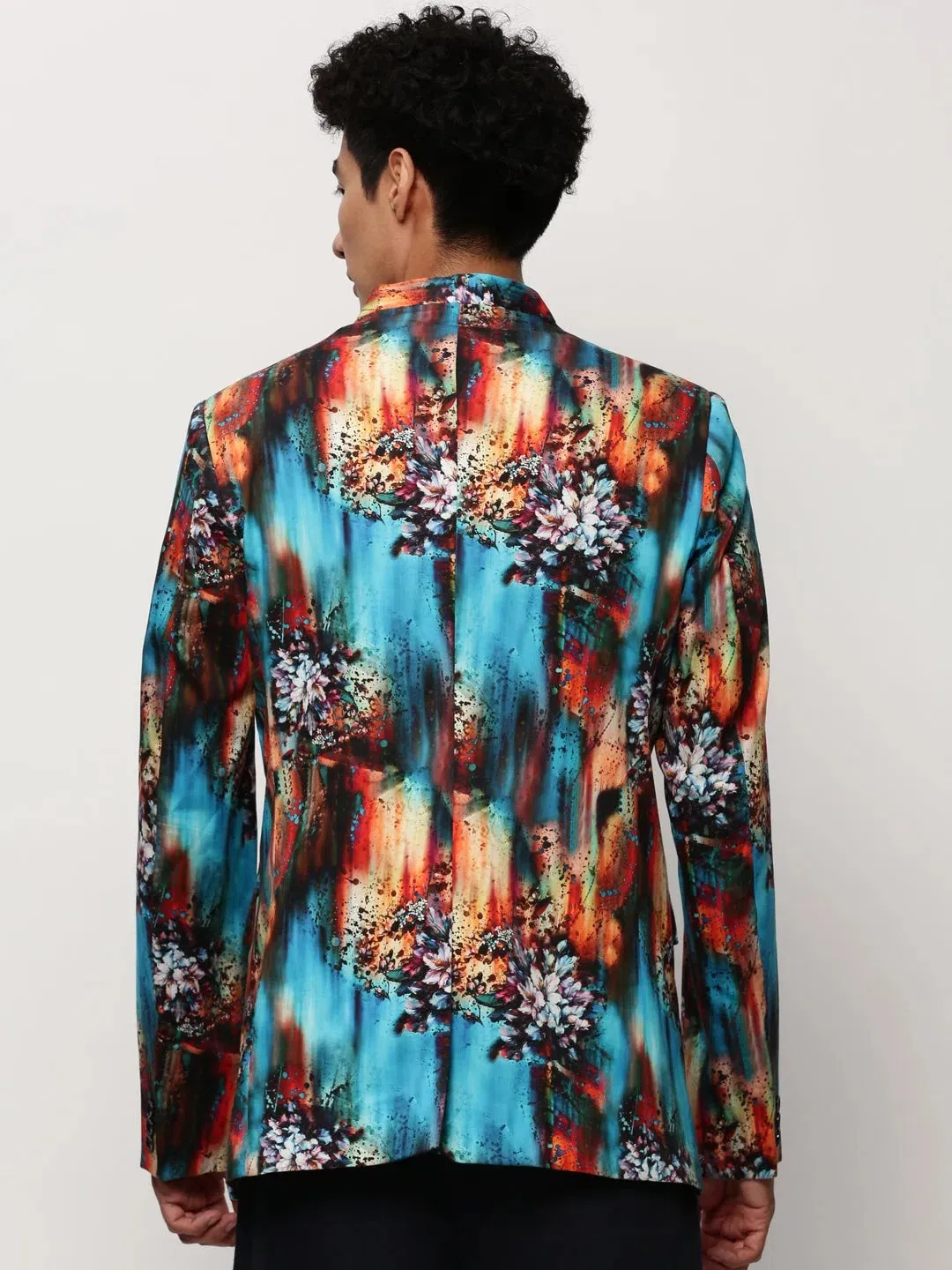 Men Blue Printed Casual Blazers-SOBLZ-083-9-Blue