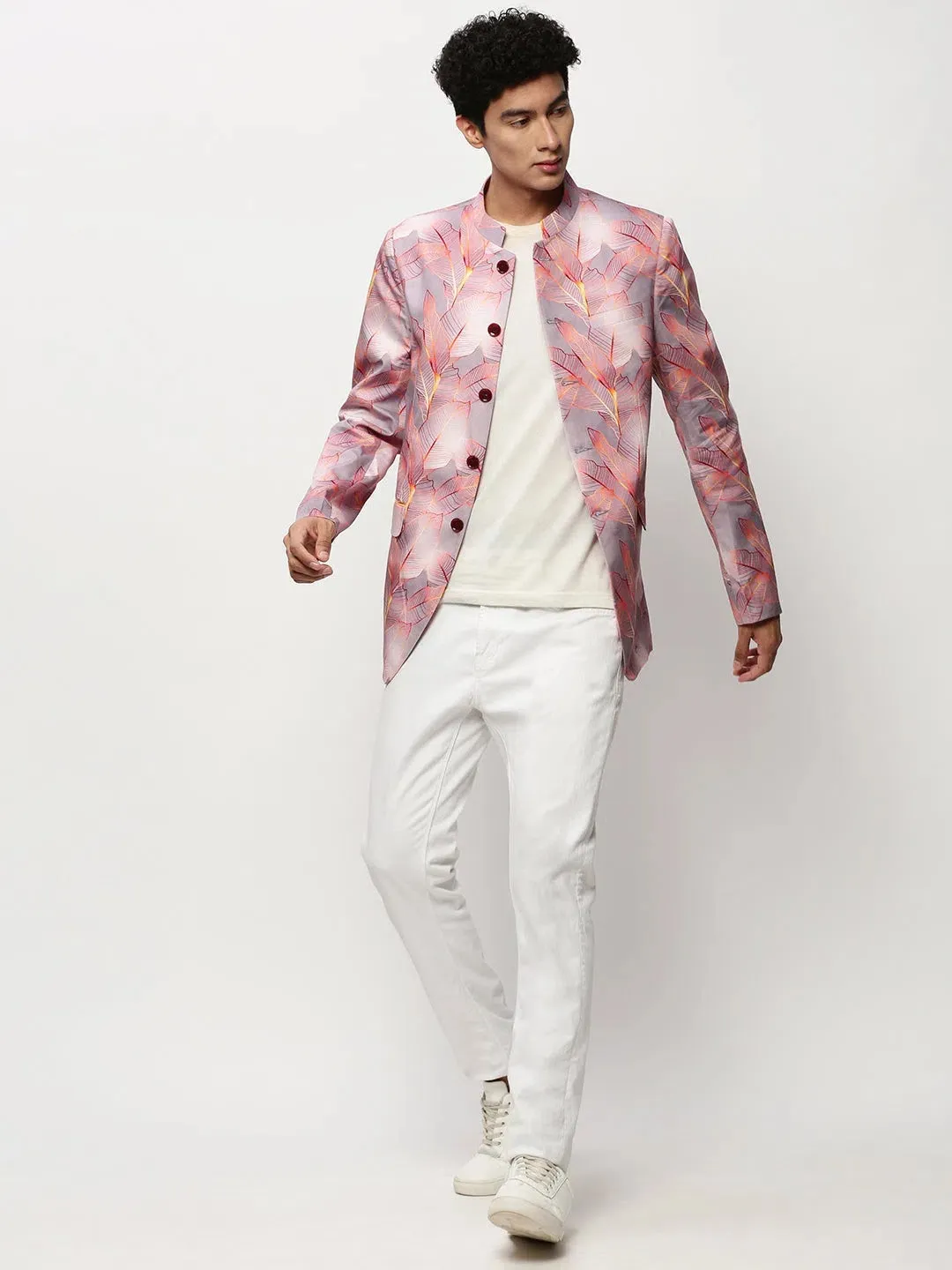 Men Mauve Printed Casual Blazers-SOBLZ-083-6-Mauve