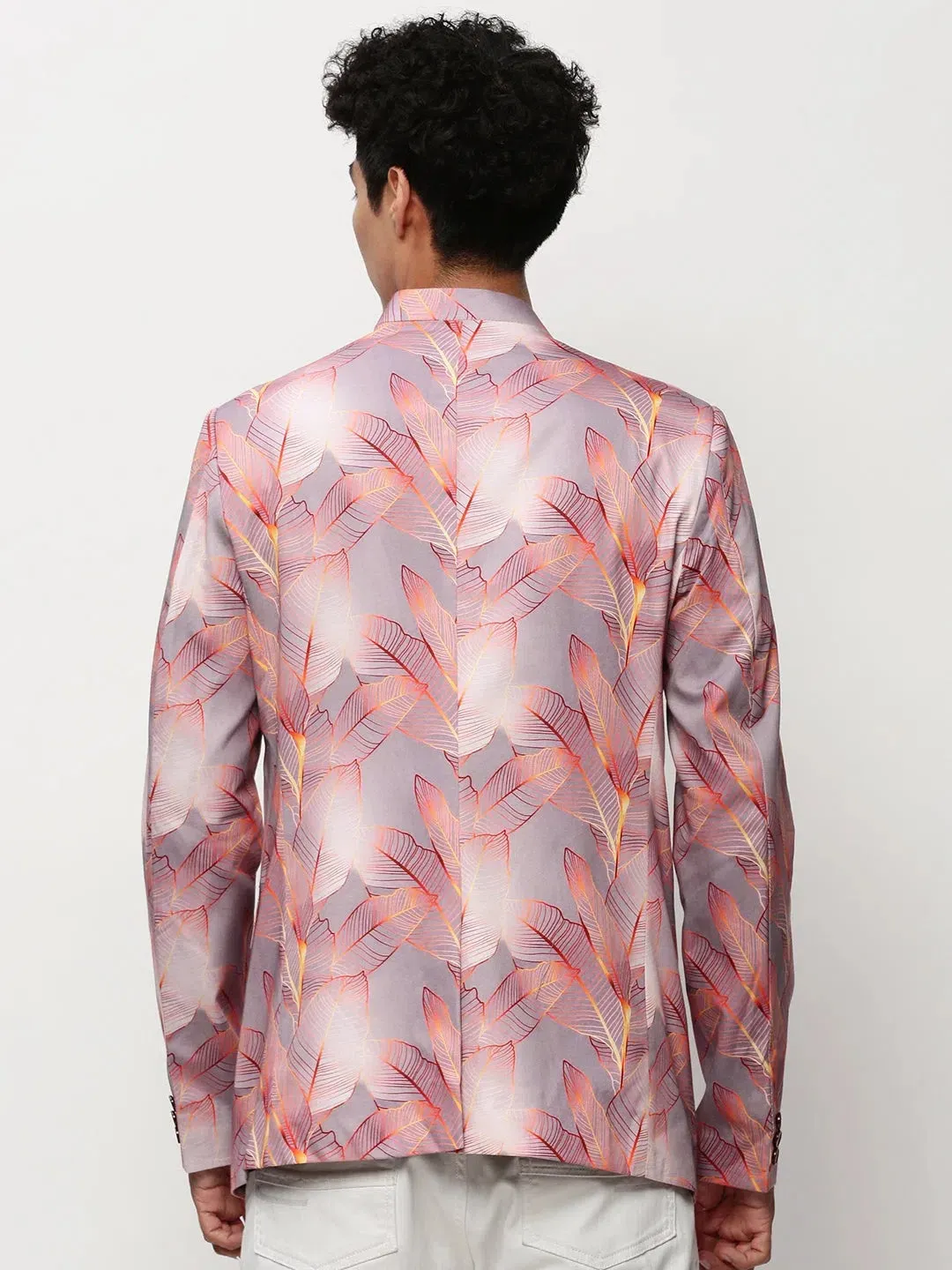 Men Mauve Printed Casual Blazers-SOBLZ-083-6-Mauve