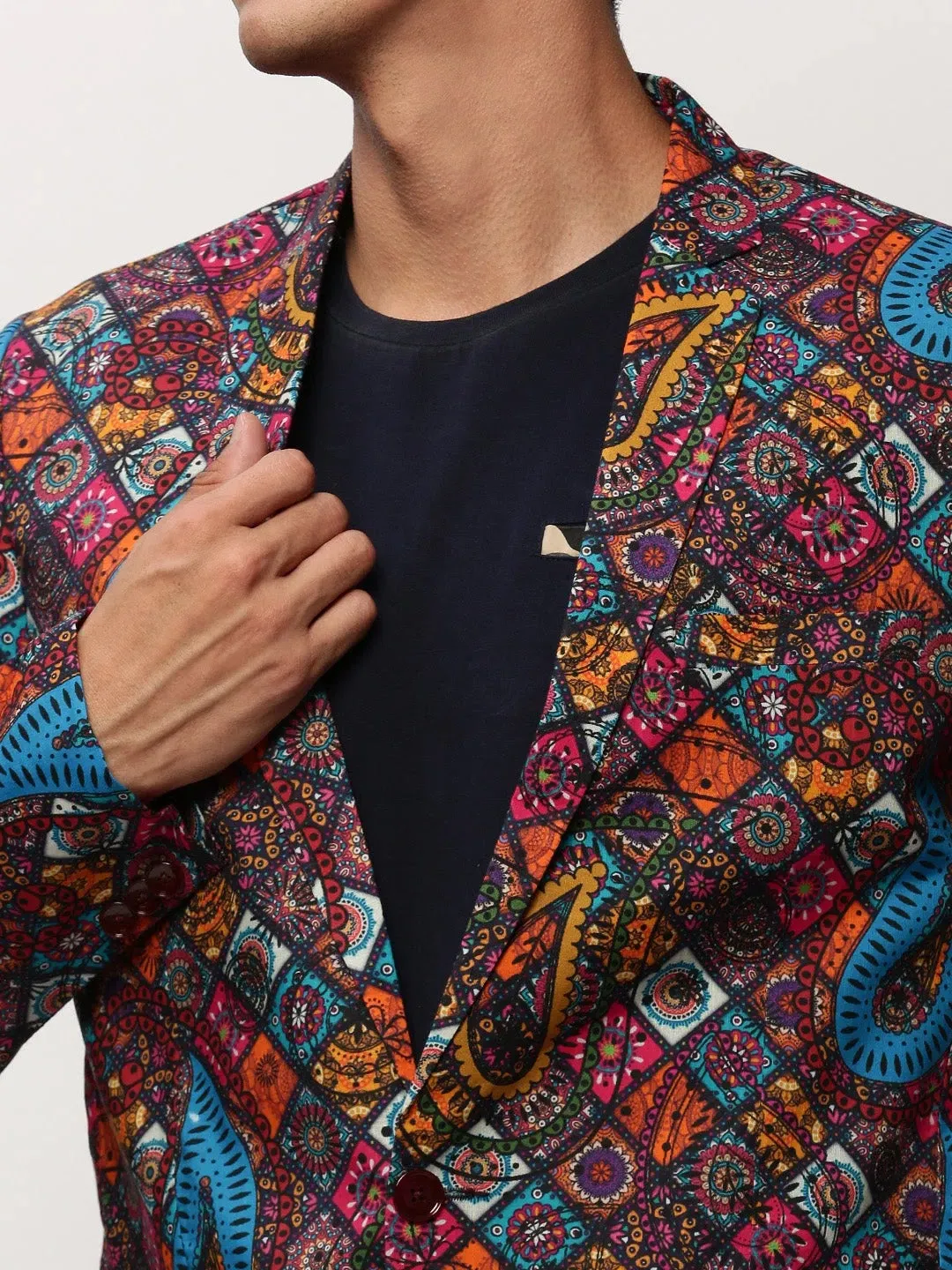 Men Multi Printed Casual Blazers-SOBLZ-080-6-Multi