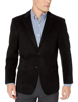 Men's 2 Button Luxury Wool Cashmere Black Sport Coat 46L