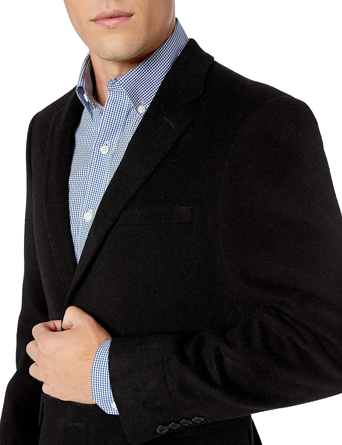 Men's 2 Button Luxury Wool Cashmere Black Sport Coat 46L