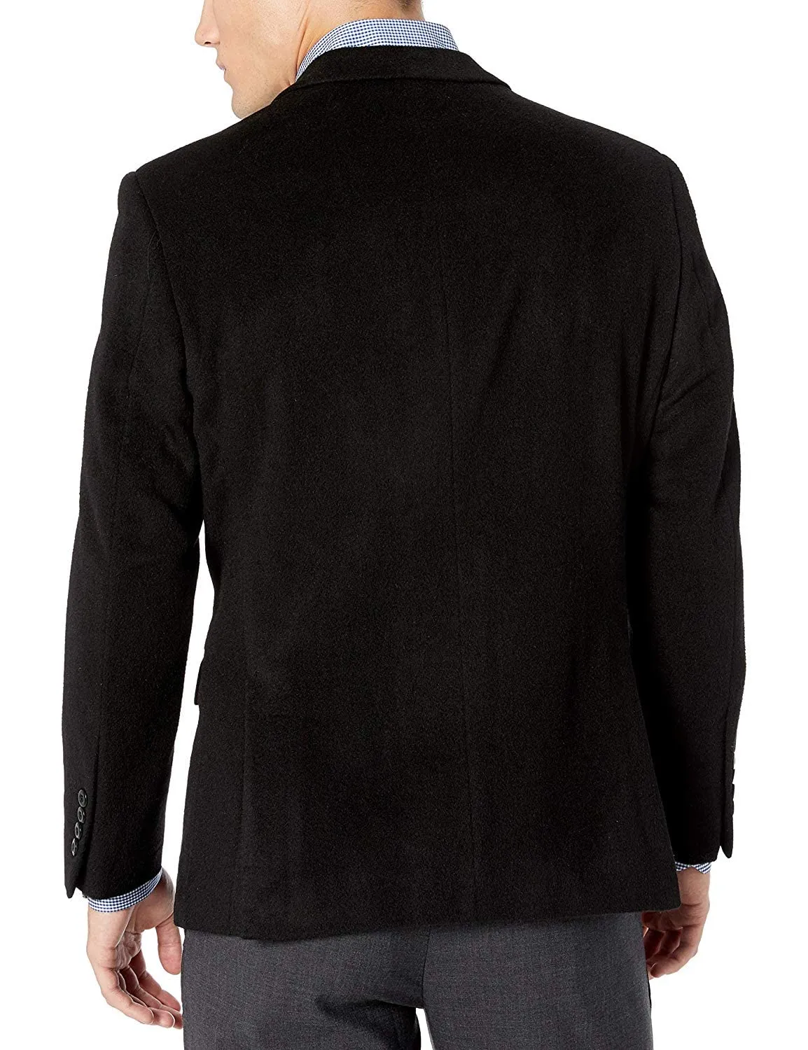 Men's 2 Button Luxury Wool Cashmere Black Sport Coat 46L