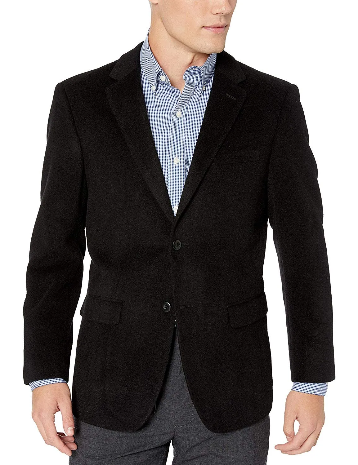 Men's 2 Button Luxury Wool Cashmere Black Sport Coat 46L
