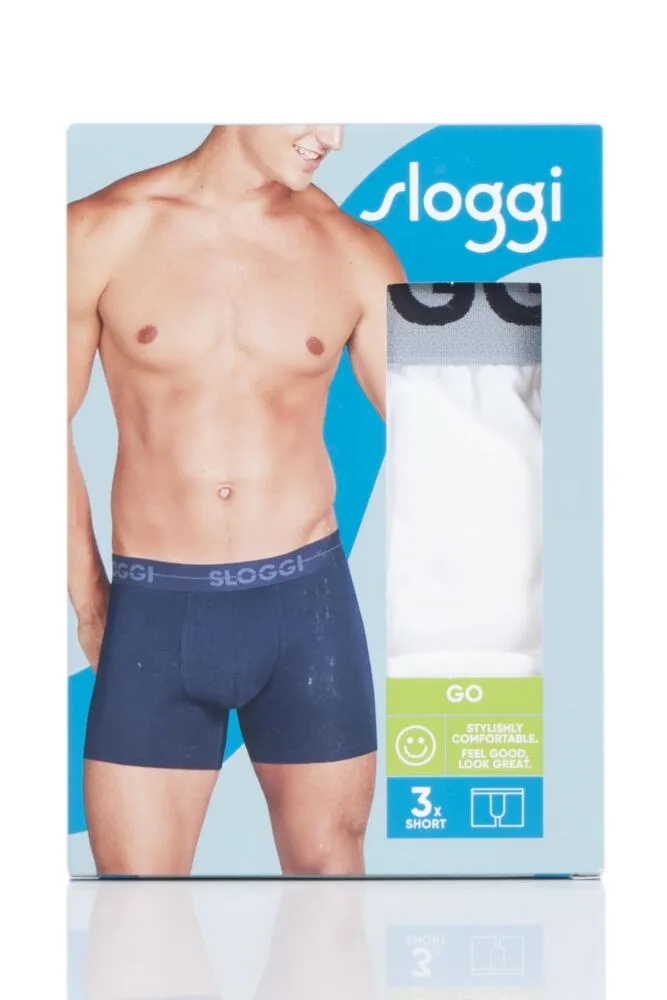 Mens 3 Pack Sloggi Go Soft Waistband Comfort Cotton Longer Leg Boxer Shorts