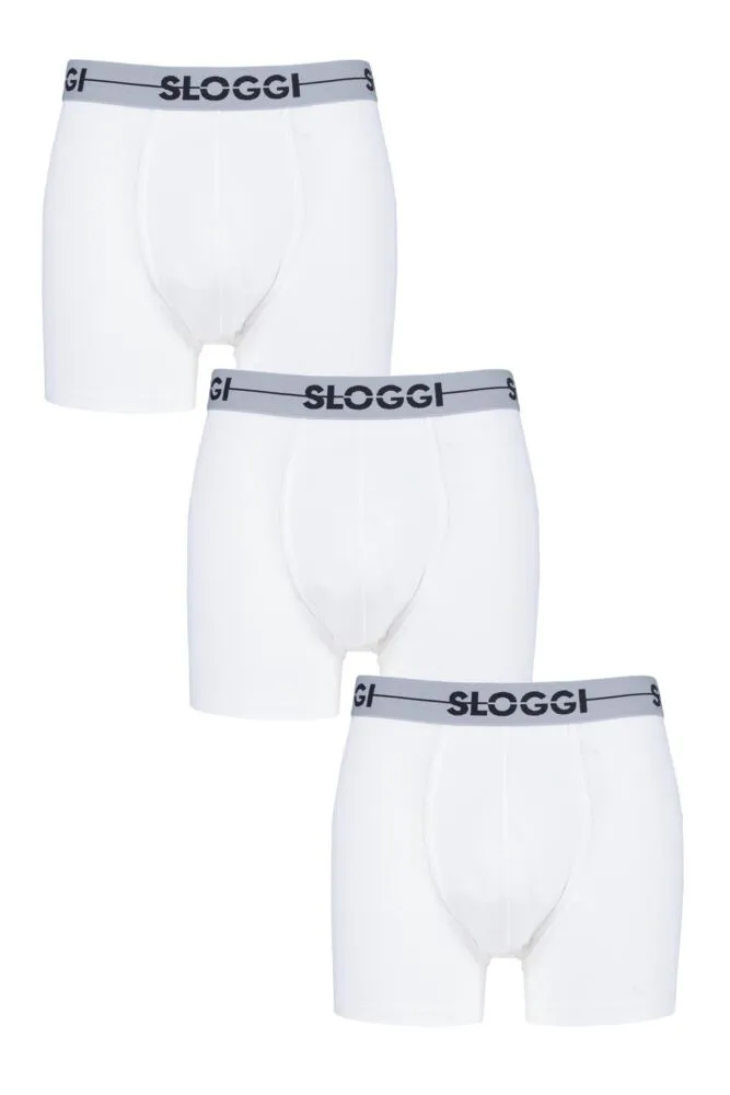 Mens 3 Pack Sloggi Go Soft Waistband Comfort Cotton Longer Leg Boxer Shorts