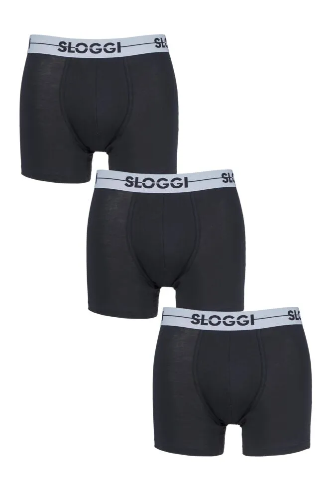 Mens 3 Pack Sloggi Go Soft Waistband Comfort Cotton Longer Leg Boxer Shorts