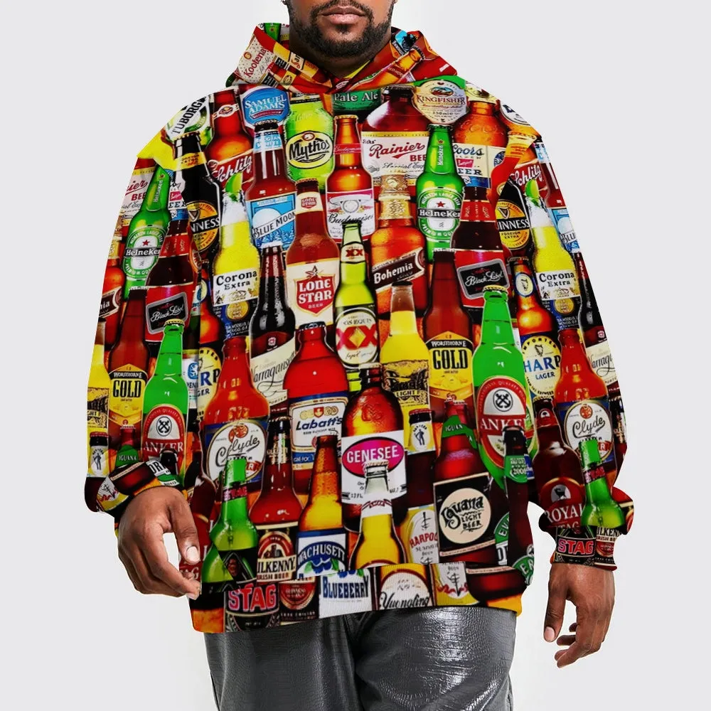 Men's Beer Print Plue Size Printed Hoodies 2410008813