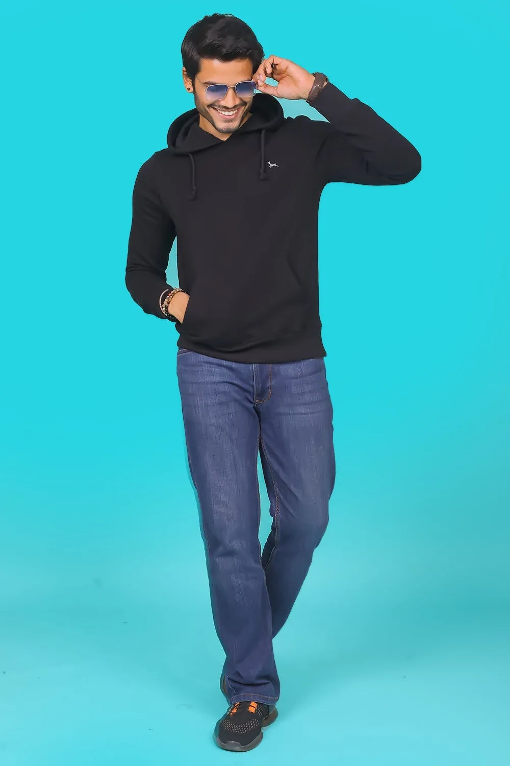 Men's Black Hooded Jacket with Logo