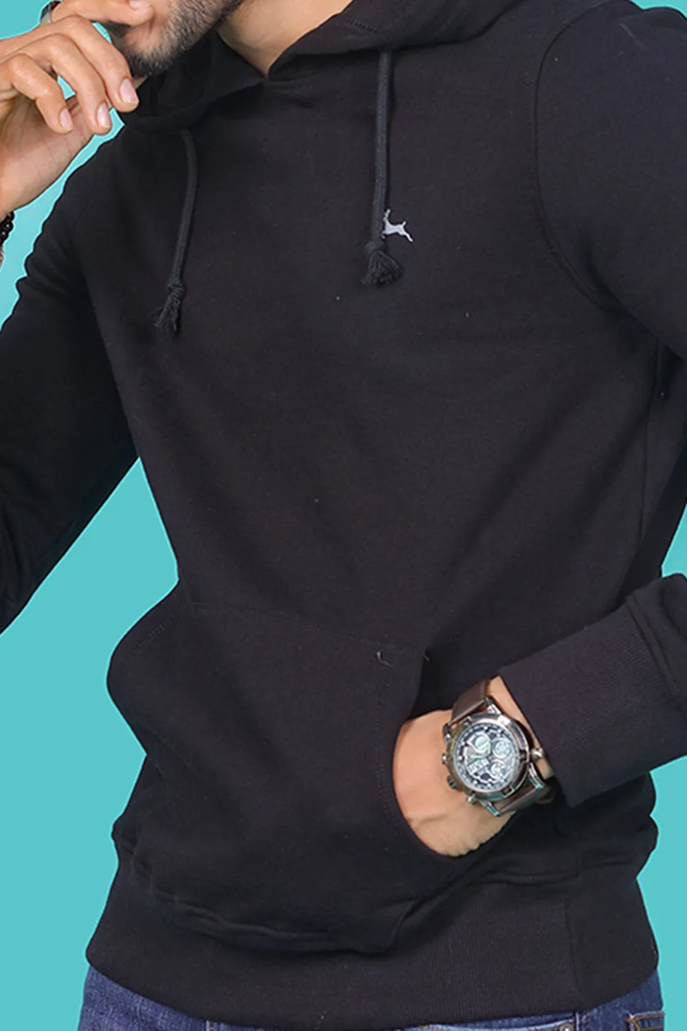 Men's Black Hooded Jacket with Logo