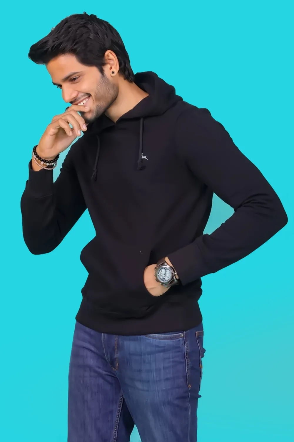 Men's Black Hooded Jacket with Logo