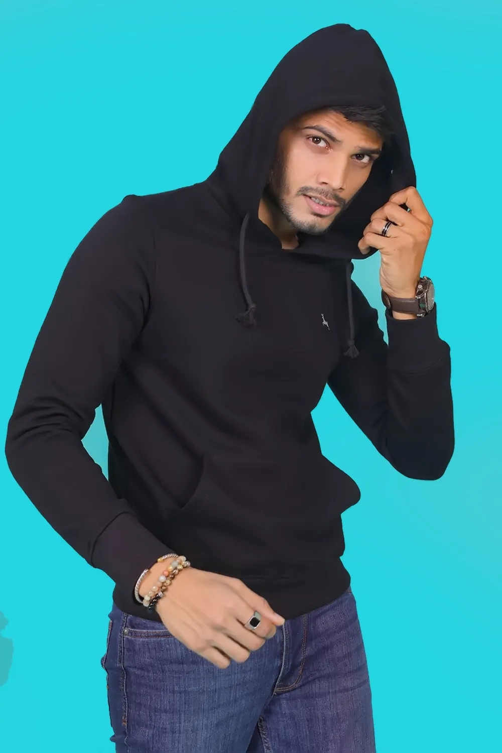Men's Black Hooded Jacket with Logo