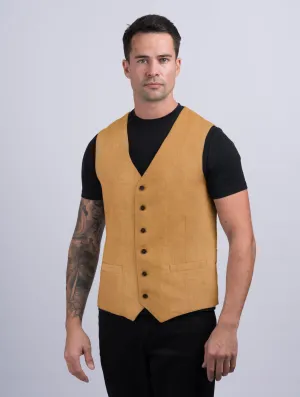 Mens Caramel Linen Waistcoat & Vest