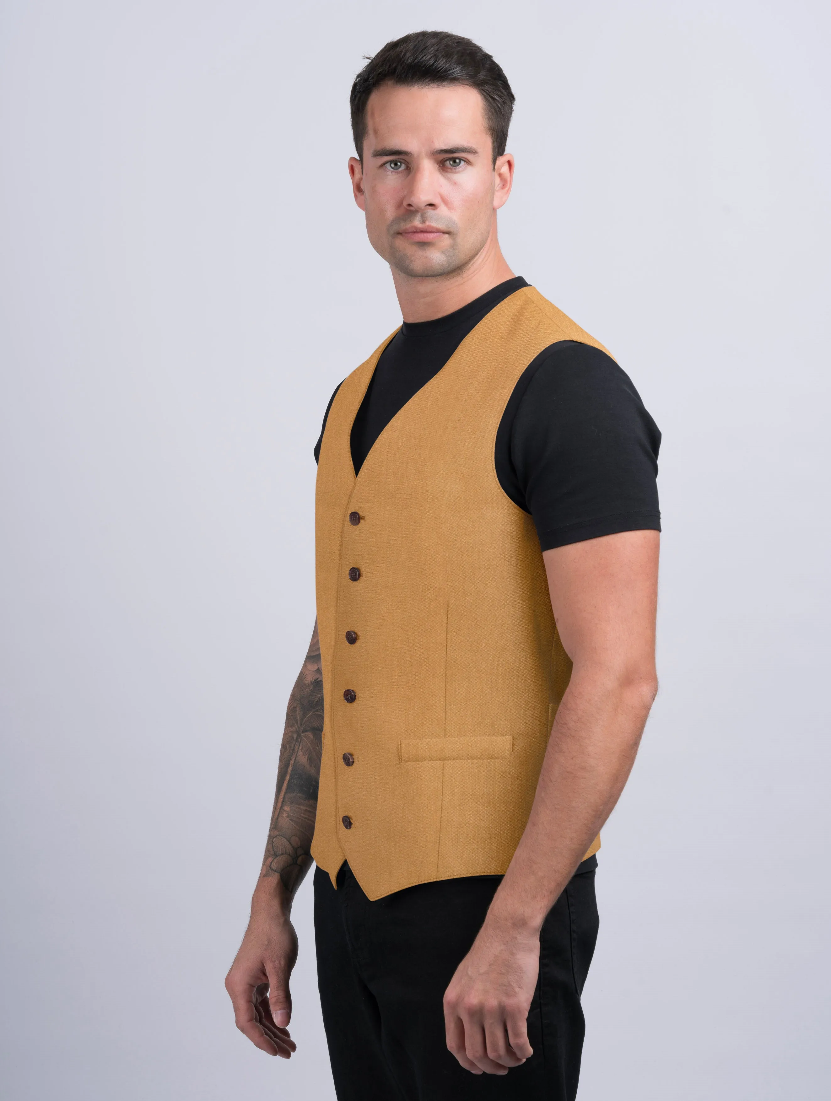 Mens Caramel Linen Waistcoat & Vest