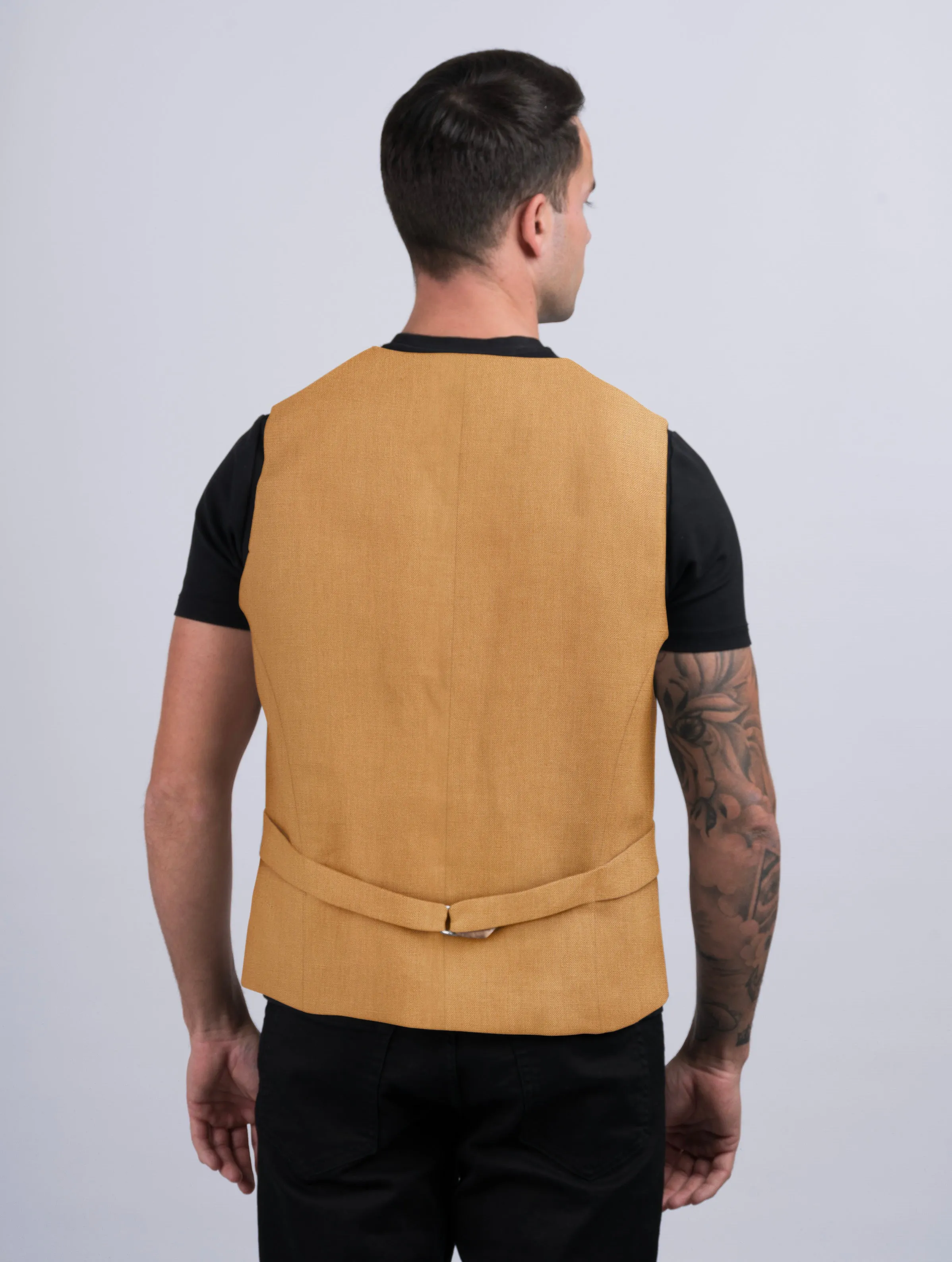 Mens Caramel Linen Waistcoat & Vest