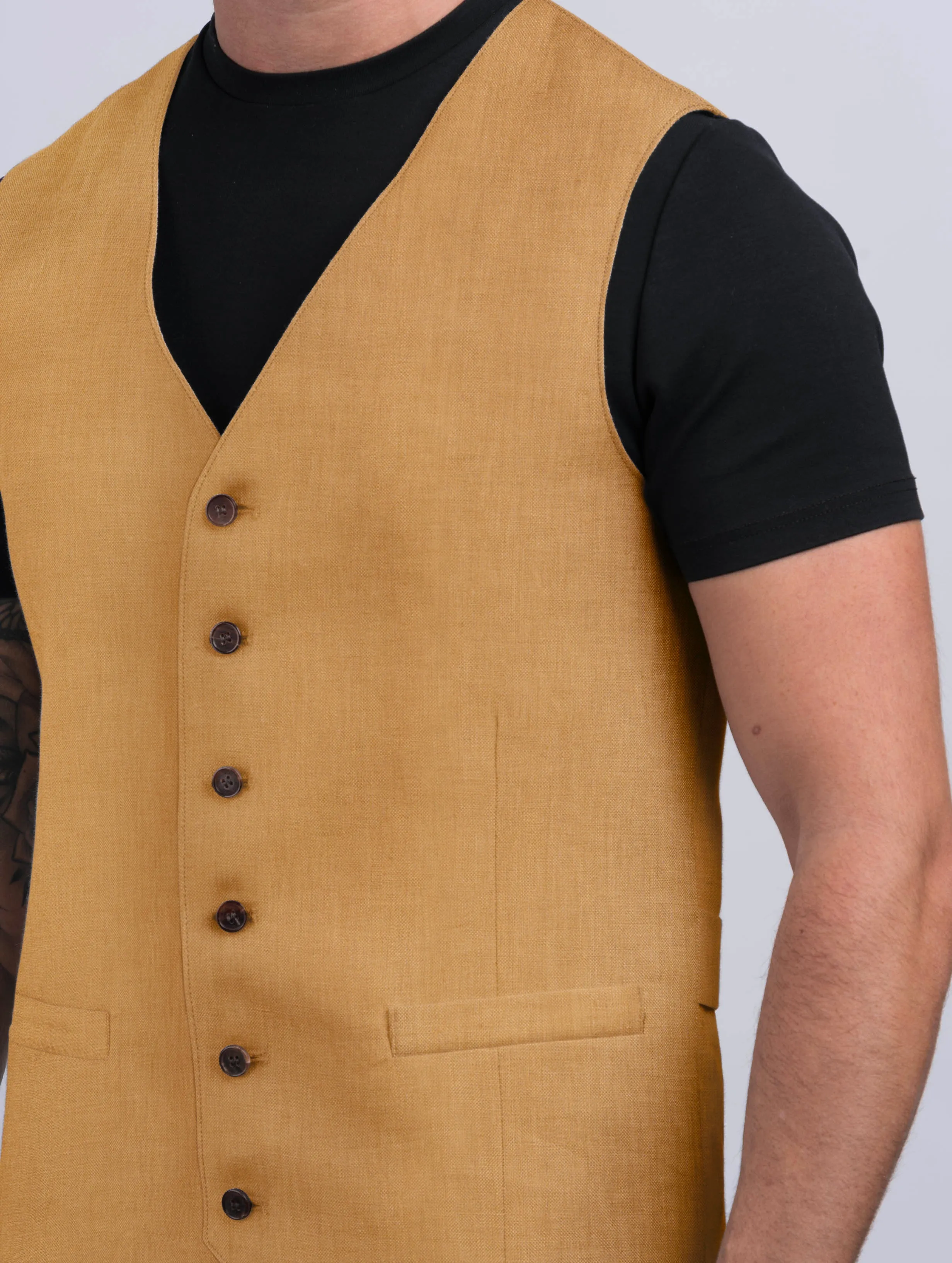 Mens Caramel Linen Waistcoat & Vest