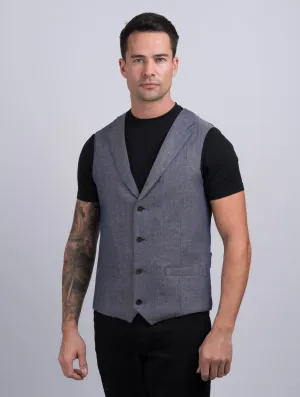 Mens Denim Linen Waistcoat & Vest With Revere