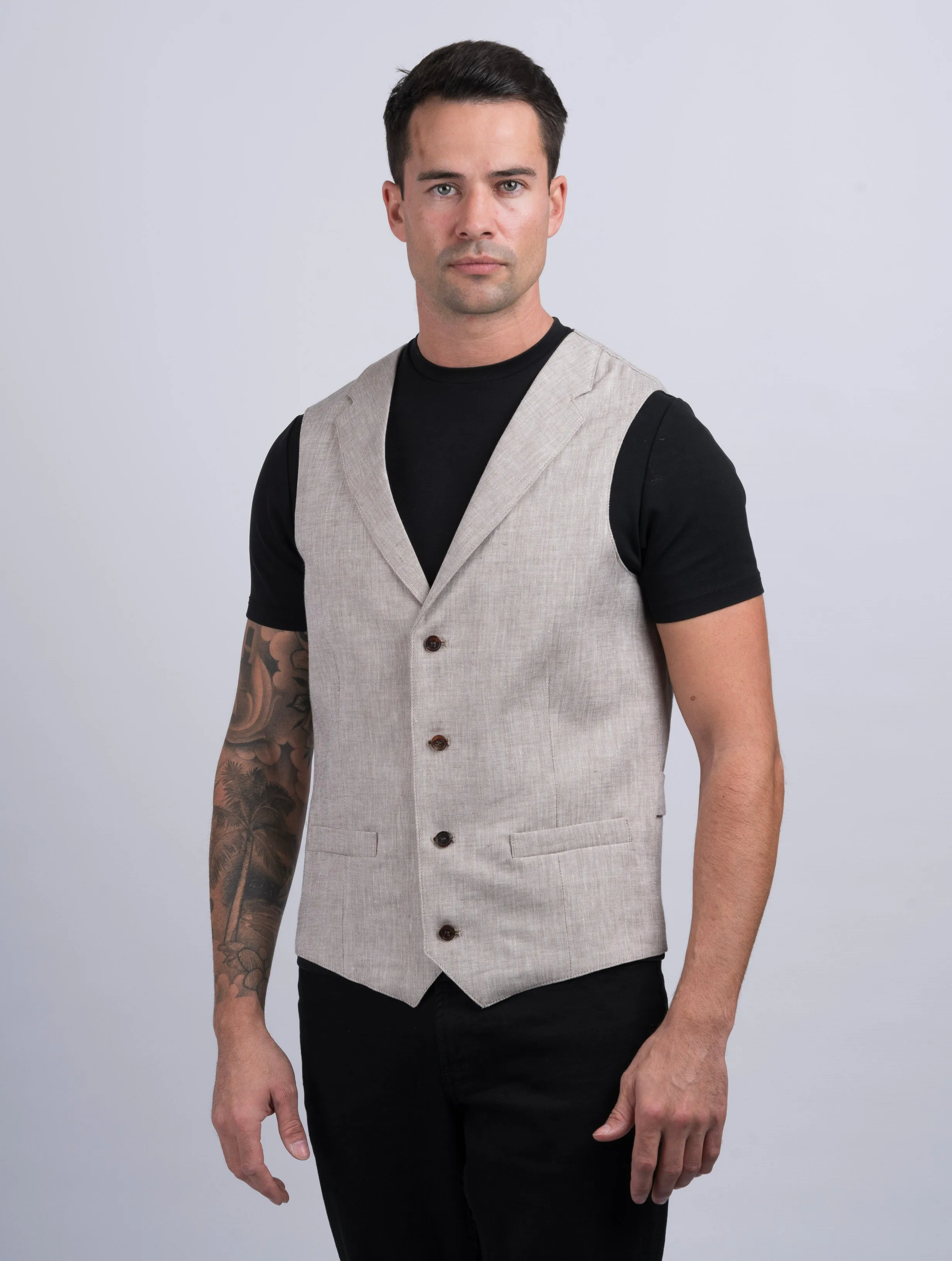 Mens Desert Linen Waistcoat & Vest With Revere