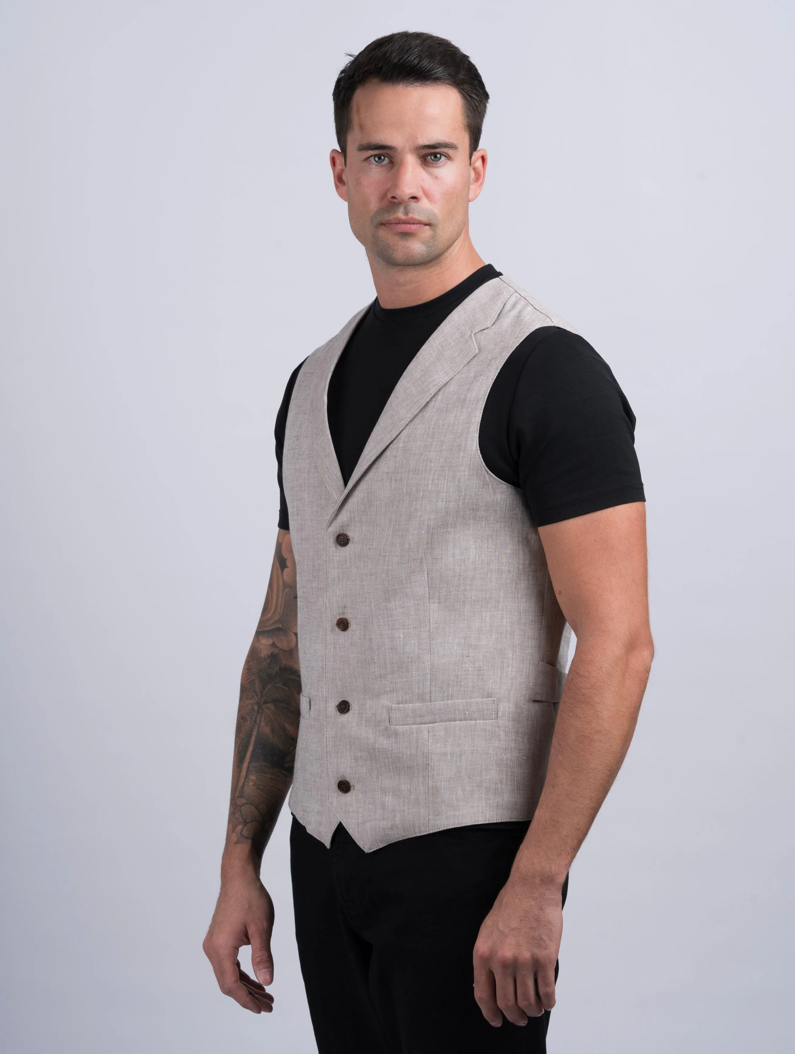 Mens Desert Linen Waistcoat & Vest With Revere