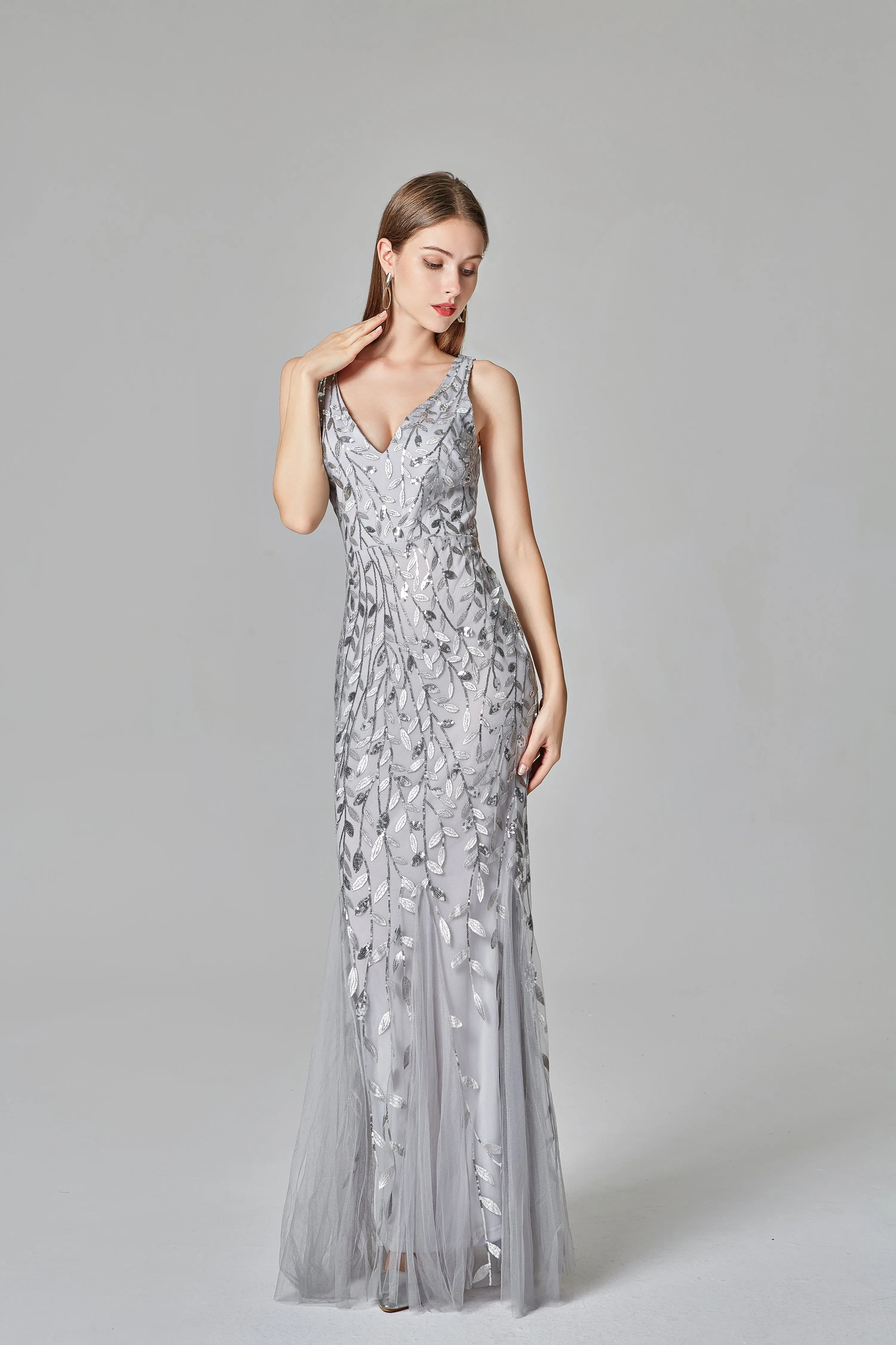 Mermaid Sexy V neck Long Prom Dress, Cheap Formal Dress XU90803