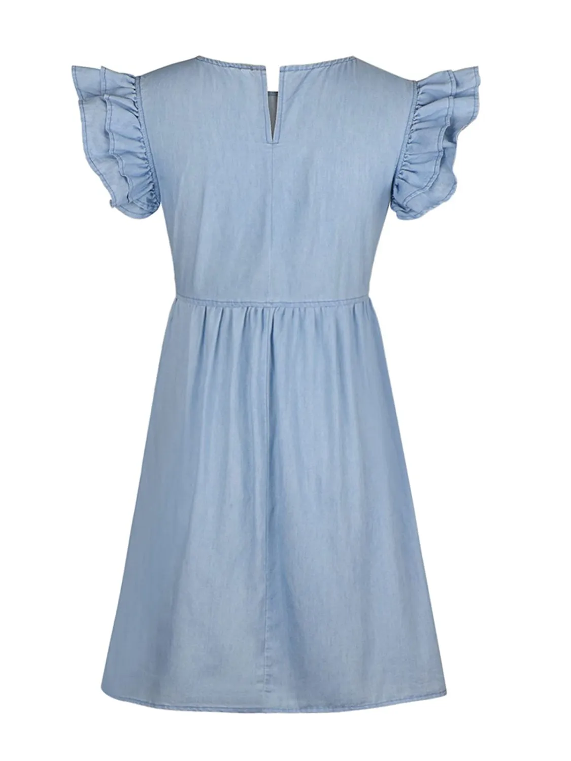 Mia Full Sized Ruffled Round Neck Cap Sleeve Denim Dress