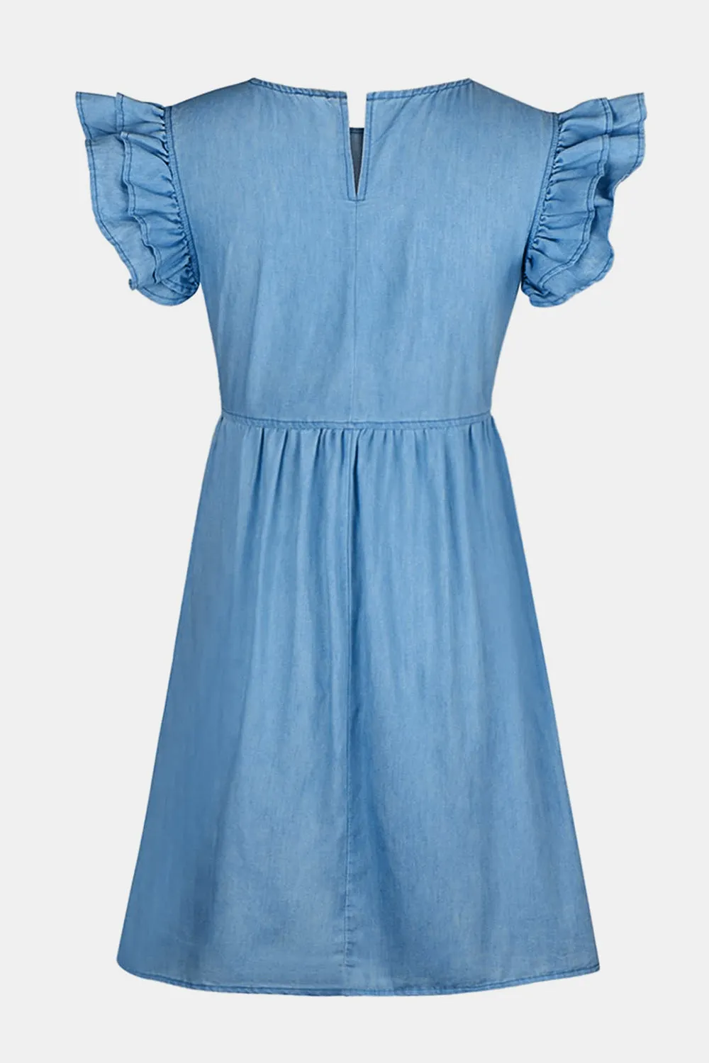 Mia Full Sized Ruffled Round Neck Cap Sleeve Denim Dress