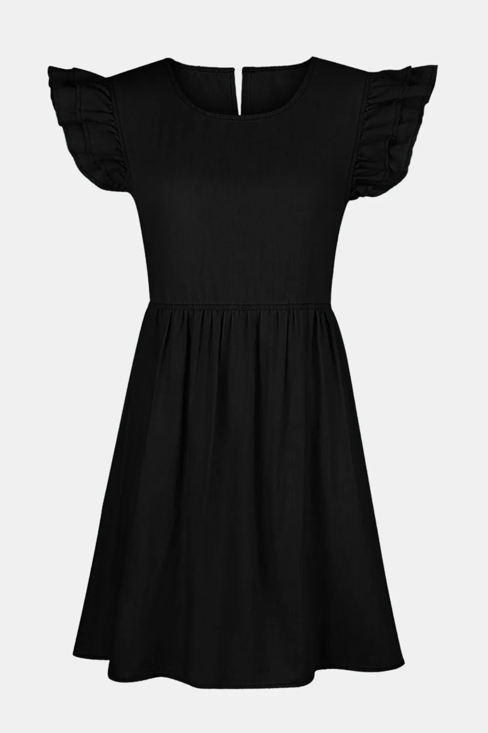 Mia Full Sized Ruffled Round Neck Cap Sleeve Denim Dress