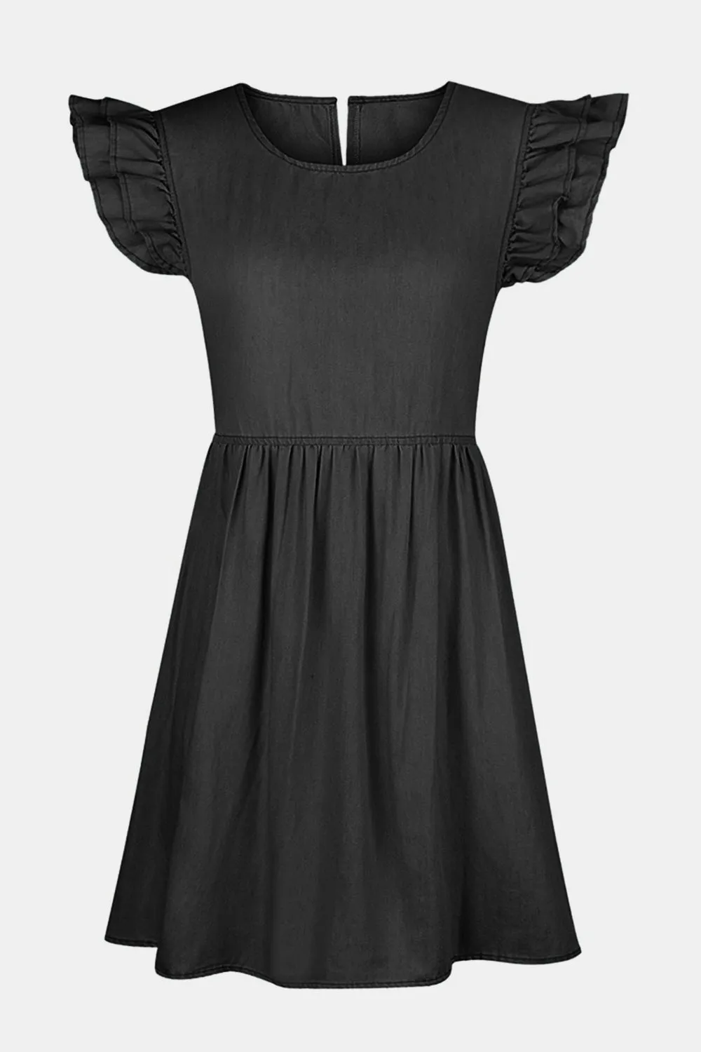 Mia Full Sized Ruffled Round Neck Cap Sleeve Denim Dress