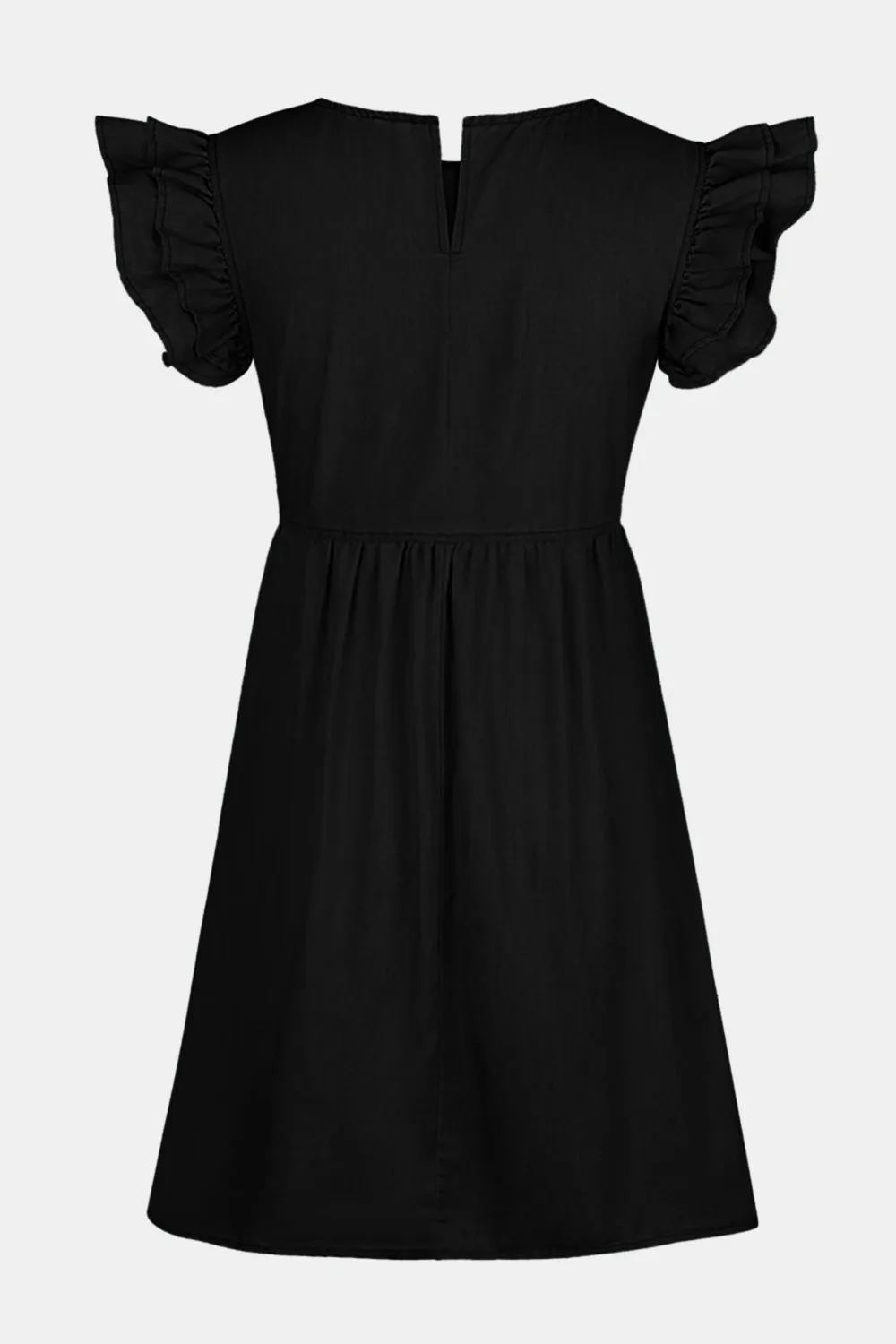 Mia Full Sized Ruffled Round Neck Cap Sleeve Denim Dress