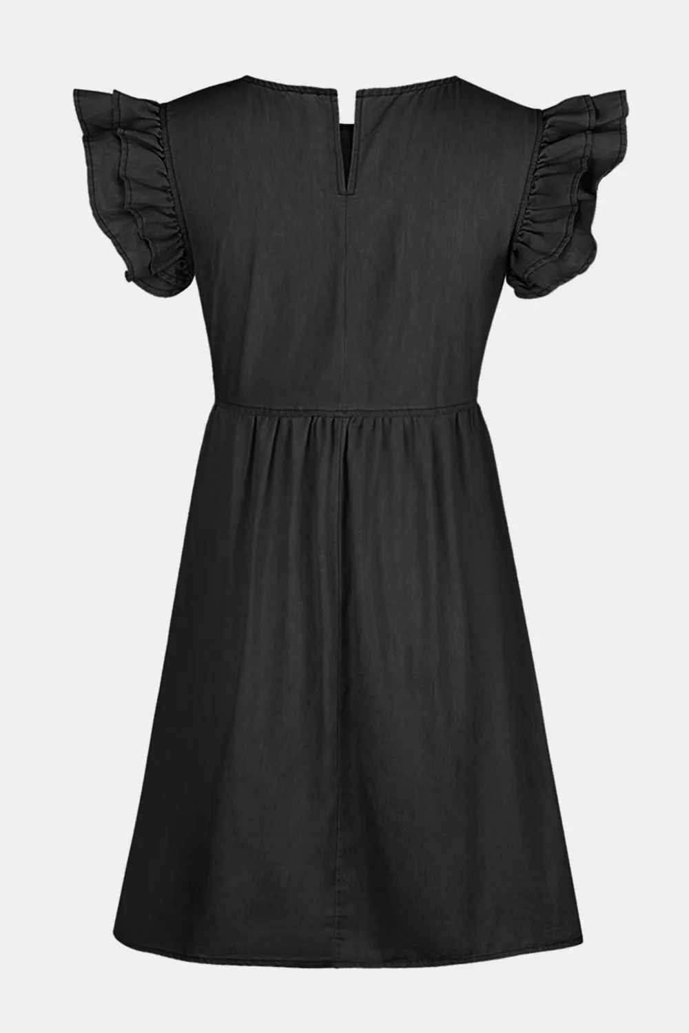 Mia Full Sized Ruffled Round Neck Cap Sleeve Denim Dress
