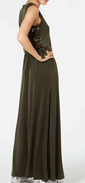Michael Michael Kors Womens Grommet Lace-Up Maxi Dress Green S