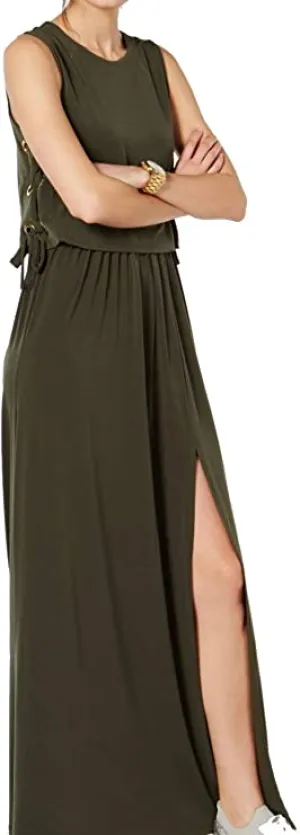 Michael Michael Kors Womens Grommet Lace-Up Maxi Dress Green S